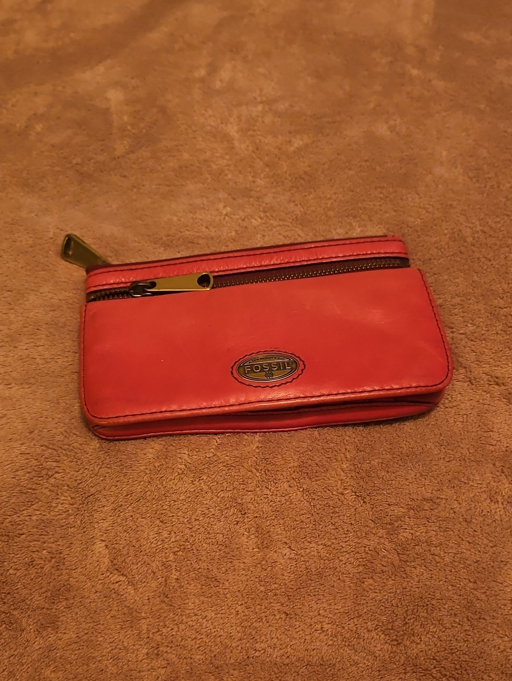 Fossil Coral Leather Zip Wallet